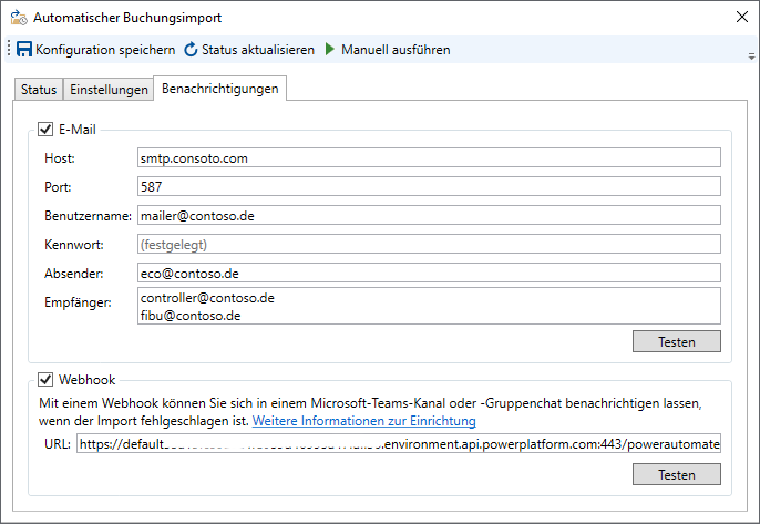 Konfiguration der Benachrichtigungen im Buchungsimport