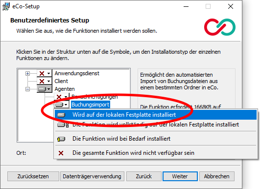 Konfiguration der Komponente im Setup