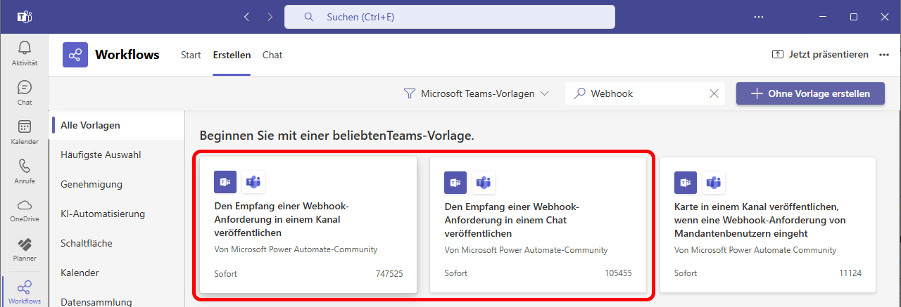 Auswahl der Vorlage